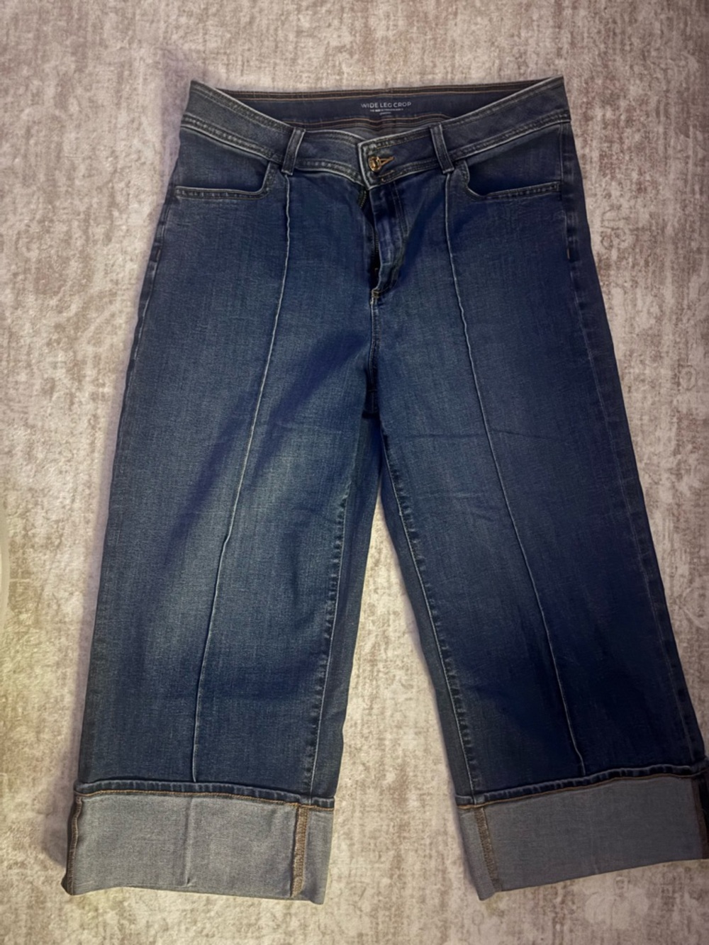Chico's Dark Blue Wide Leg Crop Jeans with Folded Cuffs